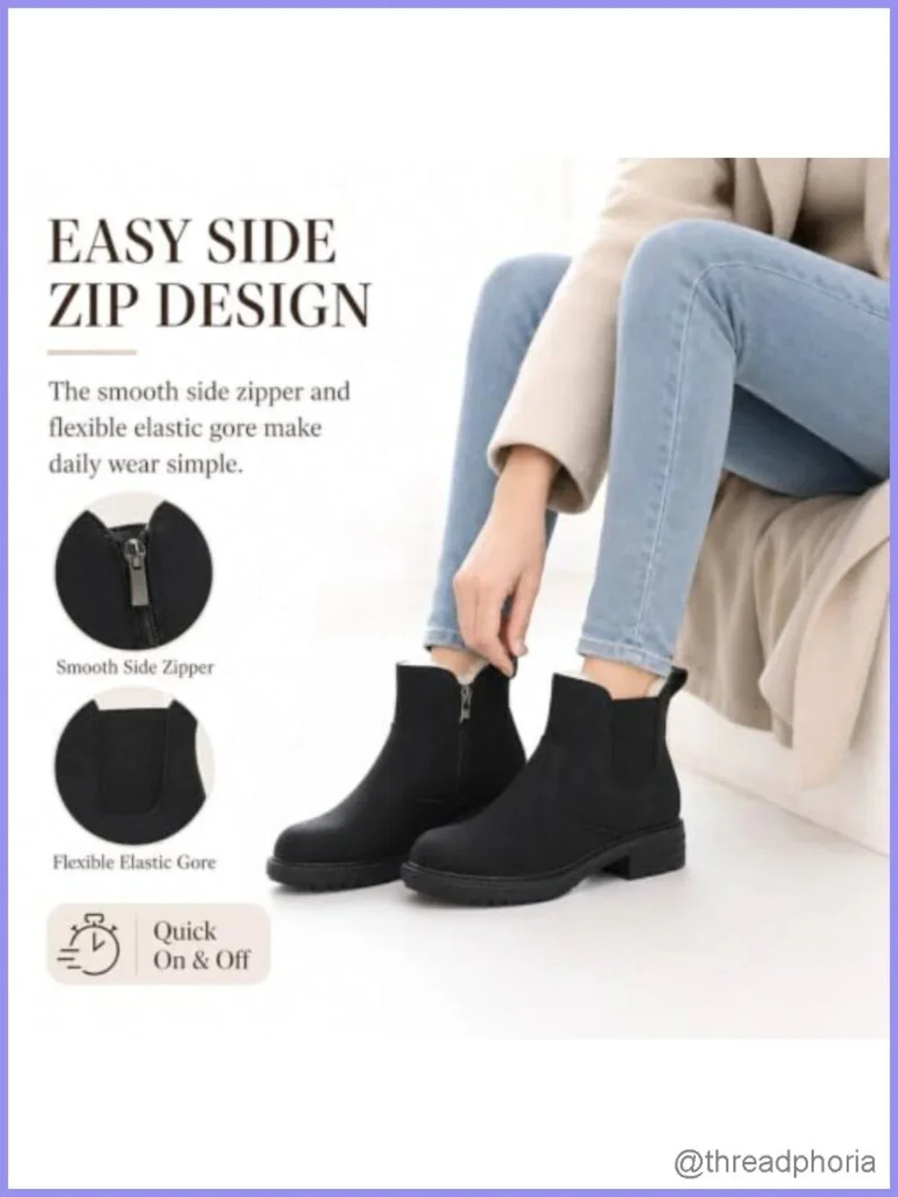 Faux Fur Lined Chelsea Ankle Boots Side Zip Low Heel Winter